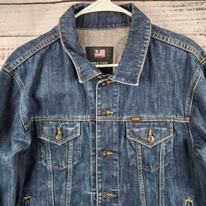 Vintage Polo Jeans Co Ralph Lauren Denim Jacket Studded RL Flag Back Size L